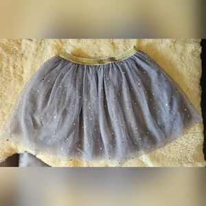 Elegant Gray Tulle Skirt with Gold Accents